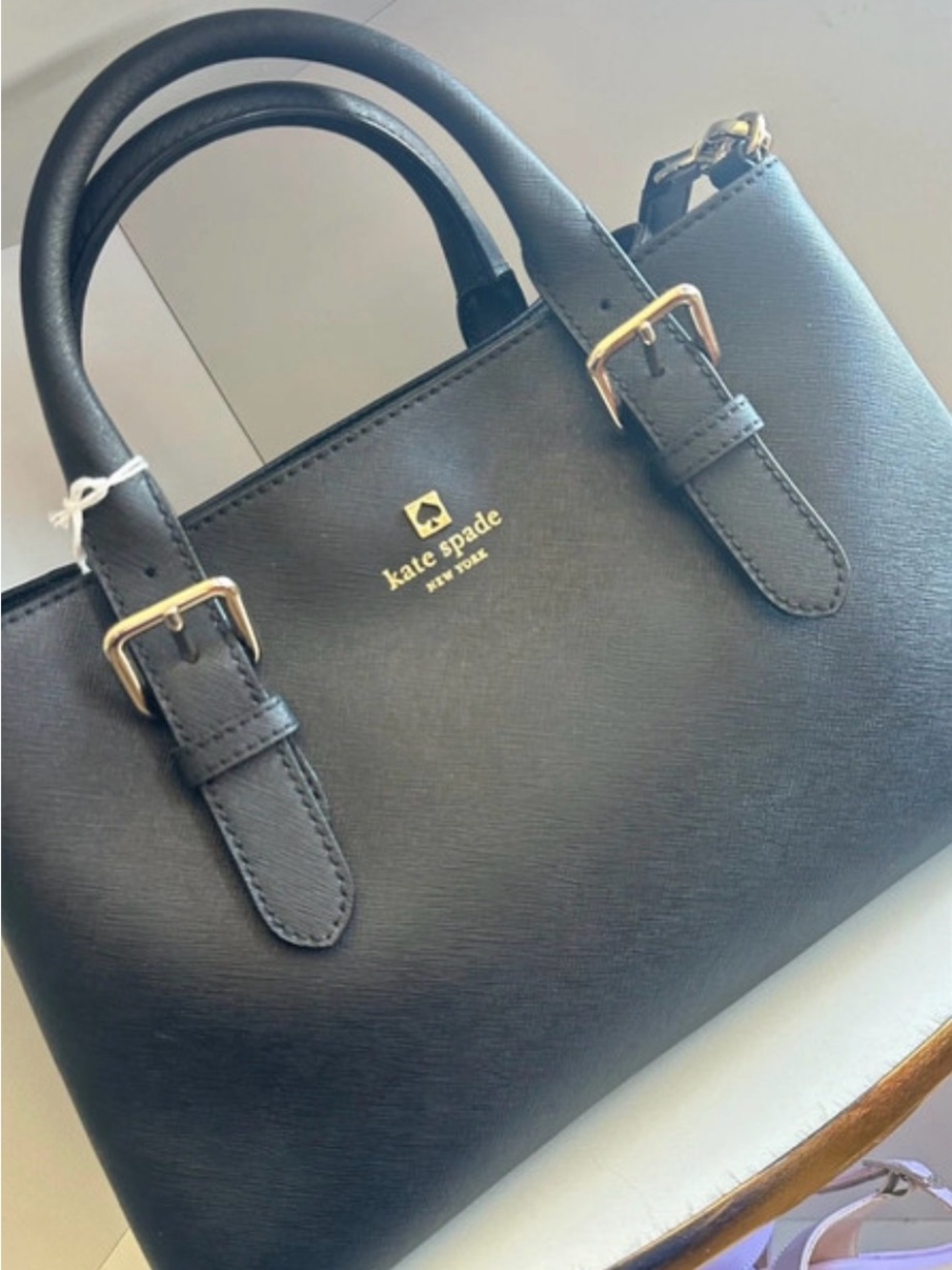kate spade Black Saffiano Satchel with Gold Hardware